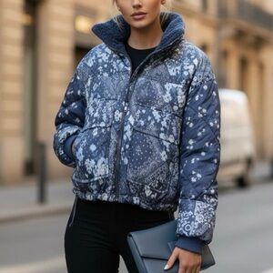 NWOT American Eagle Oversized Reversible Paisley Floral Puffer Jacket